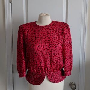 Hot Pink Geo Print Peplum Blouse